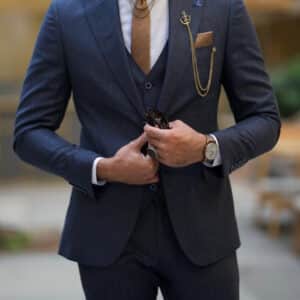 Aysoti Xelawley Dark Blue Slim Fit Pinstripe Suit