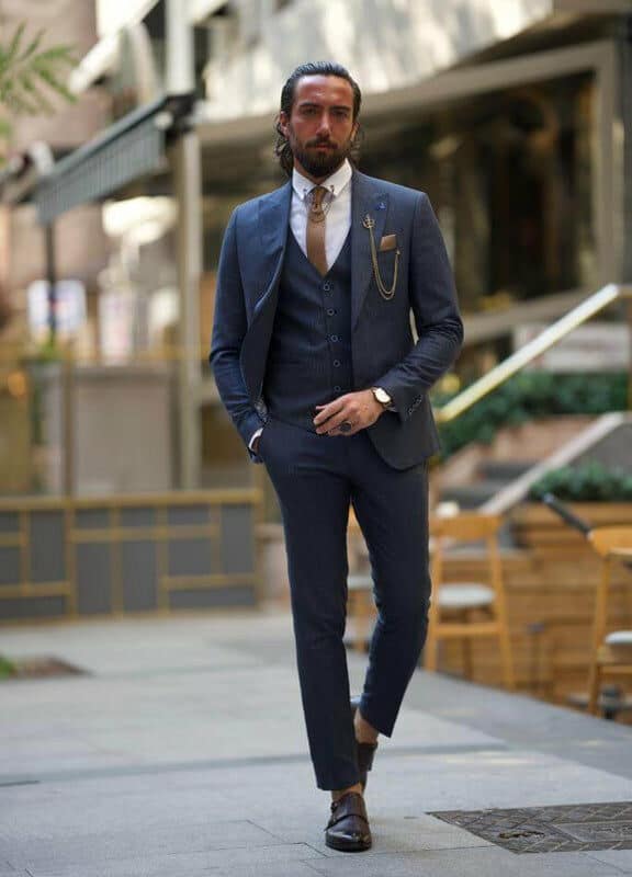 Dark Blue Slim Fit Pinstripe Suit