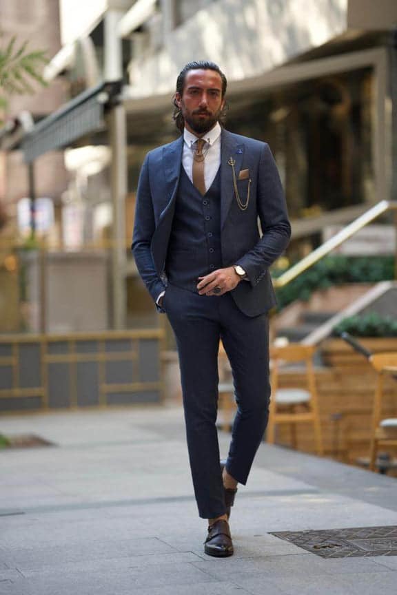 Dark Blue Slim Fit Pinstripe Suit