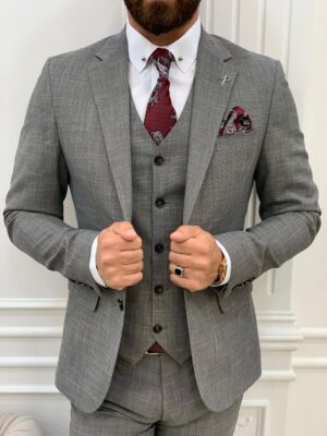 Gray Slim Fit Notch Lapel Suit
