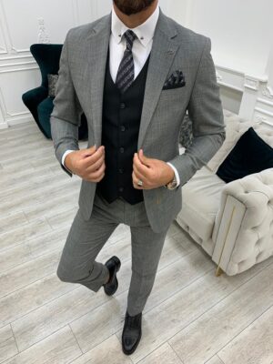 Light Gray Slim Fit Notch Lapel Suit