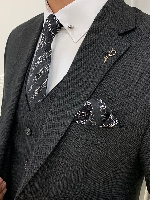 Black Slim Fit Notch Lapel Suit