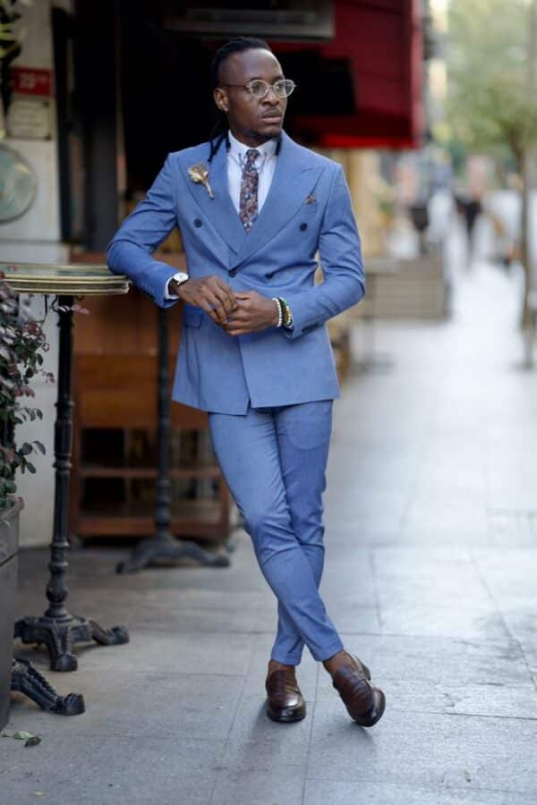 Blue Slim Fit Double Breasted Suit