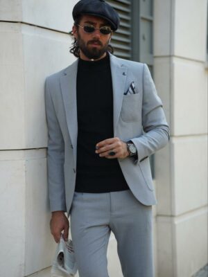 Gray Slim Fit Notch Lapel Suit