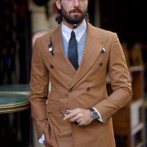 Rust Brown Slim Fit Double Breasted Suit