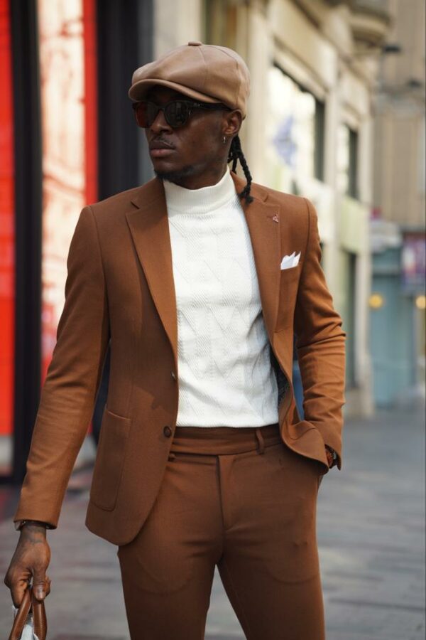 Rust Brown Slim Fit Notch Lapel Suit