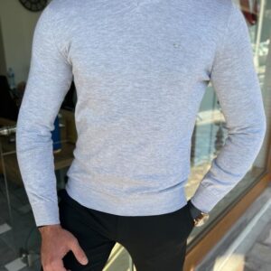 Gray Slim Fit V-Neck Sweater