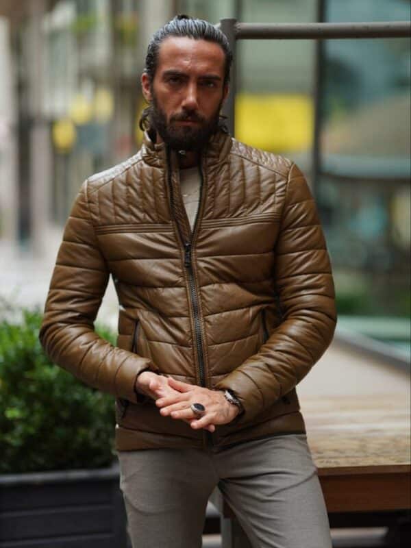 Brown Faux Leather Puffer Jacket
