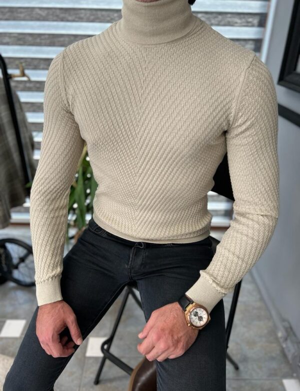 Beige Slim Fit Turtleneck Sweater