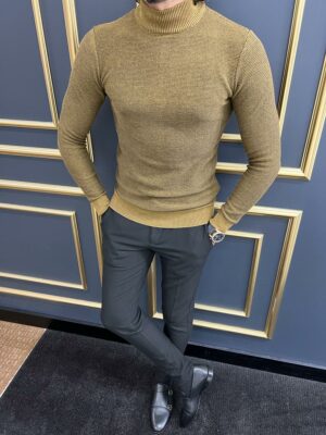 Camel Slim Fit Mock Turtleneck Sweater