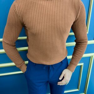 Camel Slim Fit Turtleneck Cotton Sweater