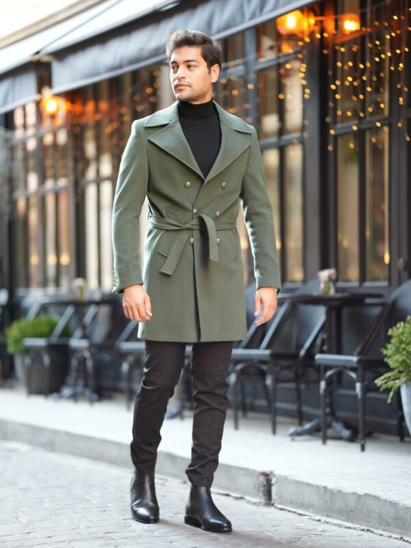 Aysoti Almeda Green Slim Fit Double Breasted Coat