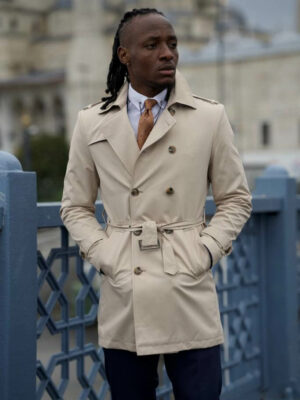 Beige Slim Fit Feather Detailed Coat