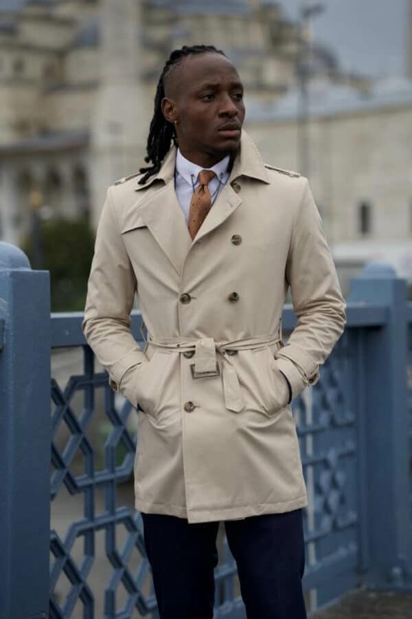 Beige Slim Fit Feather Detailed Coat