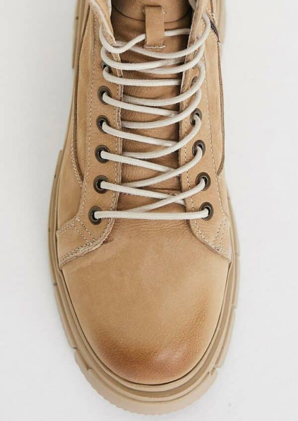 Beige Lace Up Leather Boots