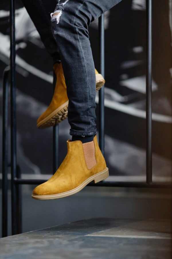 Aysoti Charlotte Mustard Suede Chelsea Boots