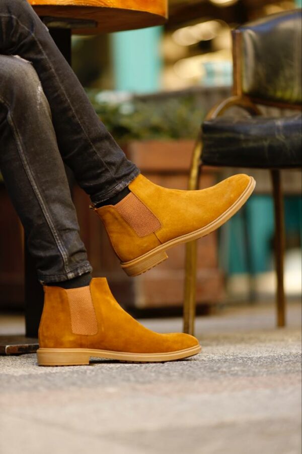 Aysoti Charlotte Mustard Suede Chelsea Boots