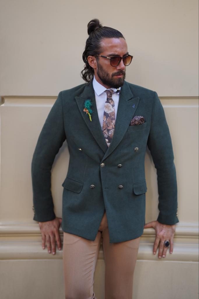 Look Stunning in Aysoti Cooper Tailored Lapel Peak Green Fit Blazer Slim
