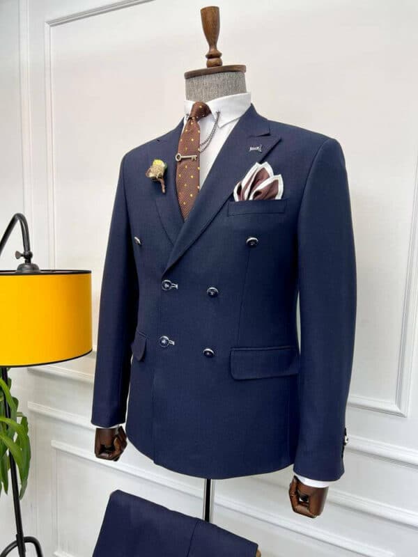 Aysoti Charlton Dark Blue Slim Fit Double Breasted Wool Suit