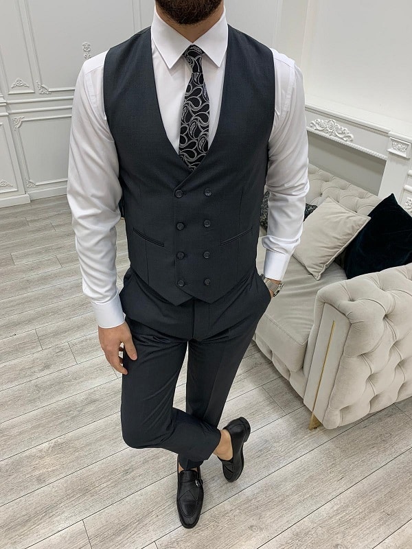 Aysoti Crayford Dark Gray Slim Fit Peak Lapel Suit