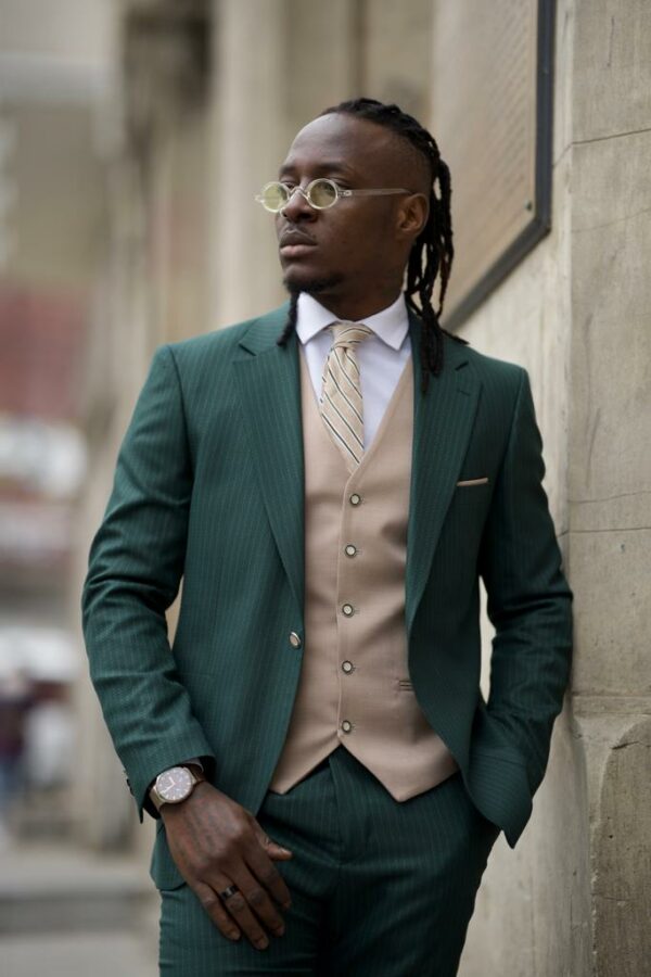 Aysoti Huxley Green Slim Fit Pinstripe Suit