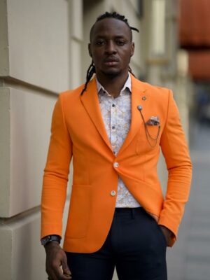 Orange Notch Lapel Blazer Jacket For Men
