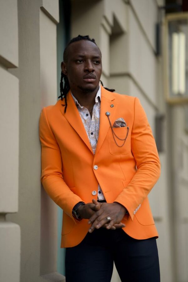Orange Notch Lapel Blazer Jacket For Men
