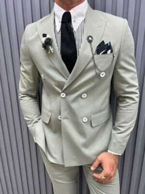 Aysoti Melrose Mint Slim Fit Double Breasted Cotton Suit