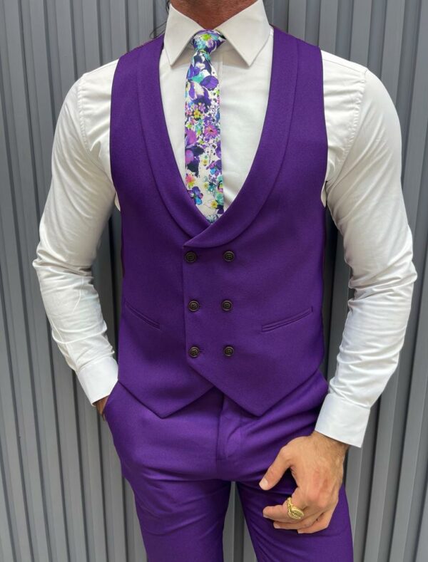 Aysoti Melrose Purple Slim Fit Peak Lapel Suit