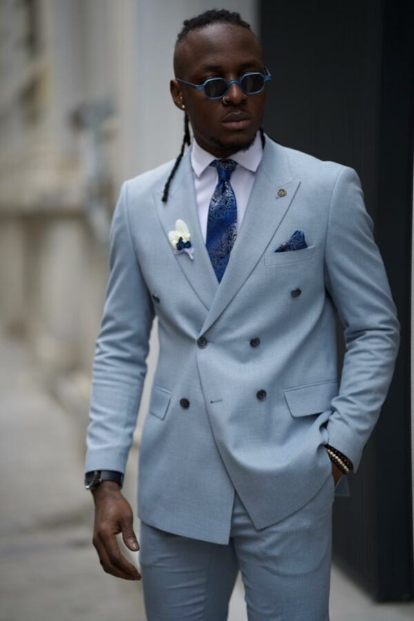 Aysoti Melrose Sky Blue Slim Fit Double Breasted Suit