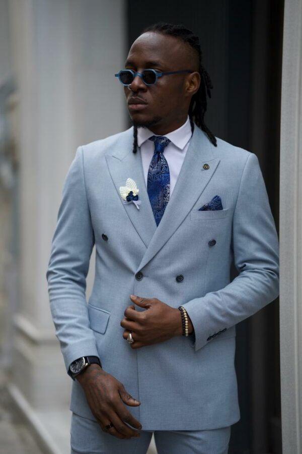 Aysoti Melrose Sky Blue Slim Fit Double Breasted Suit