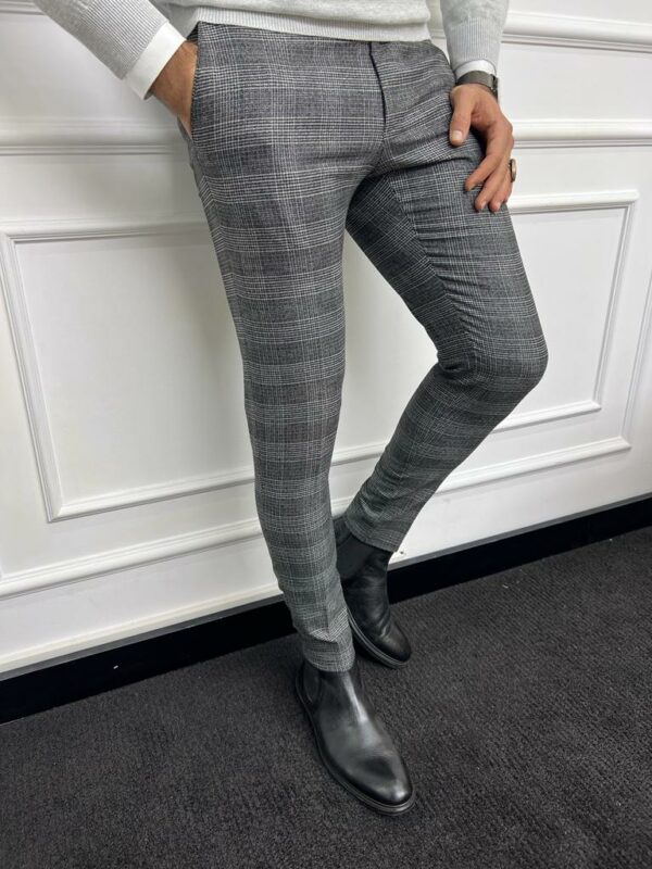 Aysoti Grande Dark Gray Check Trousers For Men