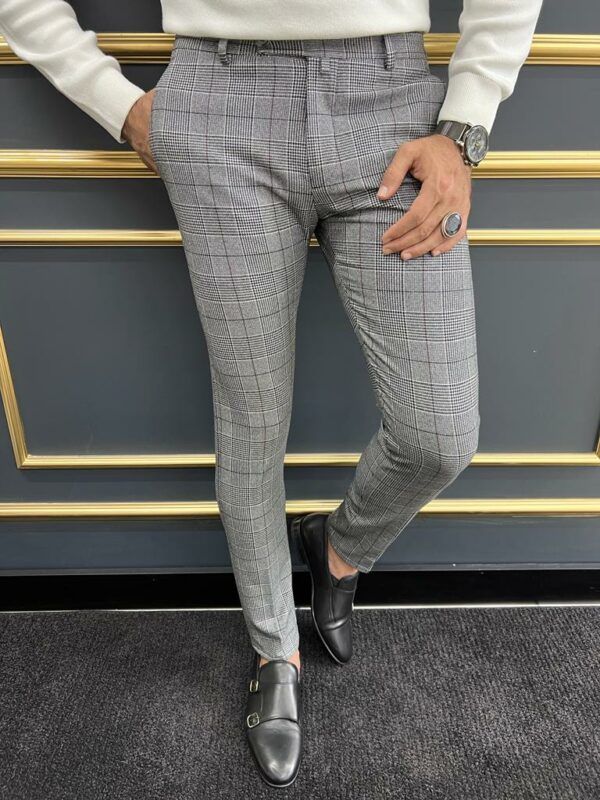 Aysoti Grande Gray Black Plaid Trousers For Men