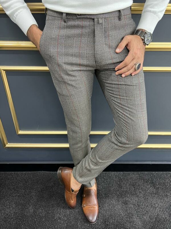 Aysoti Grande Gray Burgundy Plaid Trousers For Men