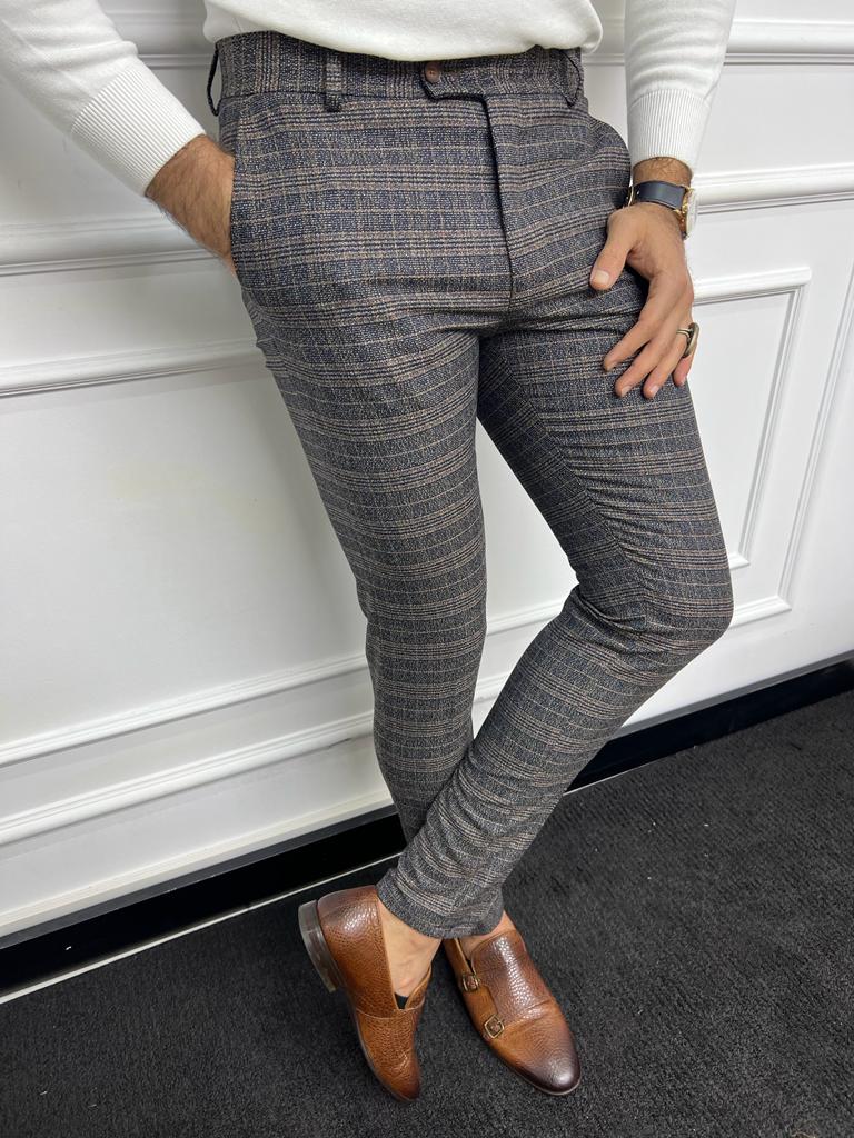 Plaid Men's Casual Business Leggings Fashion Pencil Pants Chic Slim Fit  Trousers | eBay