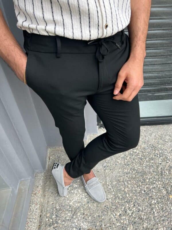 Aysoti Larkspur Black Slim Fit Cotton Pants For Men