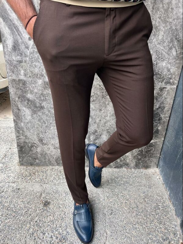 Dark Brown Slim Fit Pants For Men