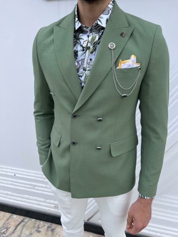 Aysoti Larkspur Green Double Breasted Linen Blazer Jacket For Men