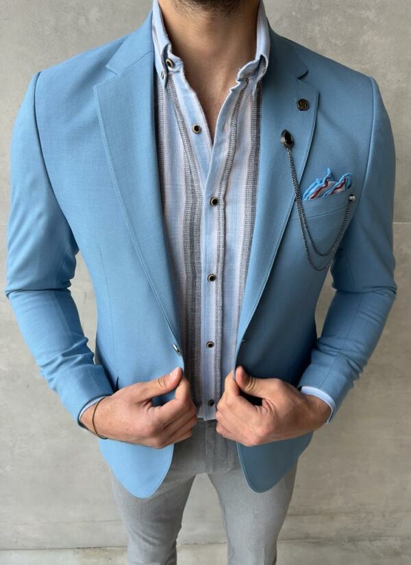 Aysoti Larkspur Sky Blue Notch Lapel Linen Blazer Jacket For Men