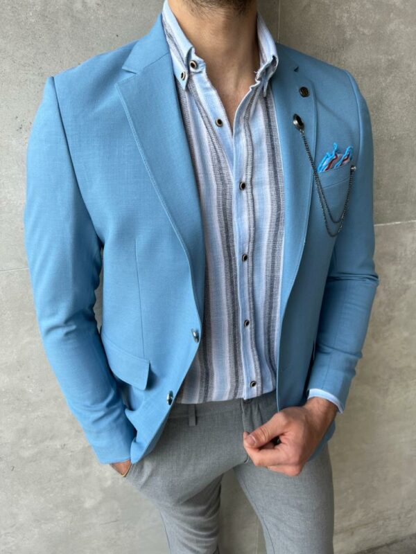 Aysoti Larkspur Sky Blue Notch Lapel Linen Blazer Jacket For Men