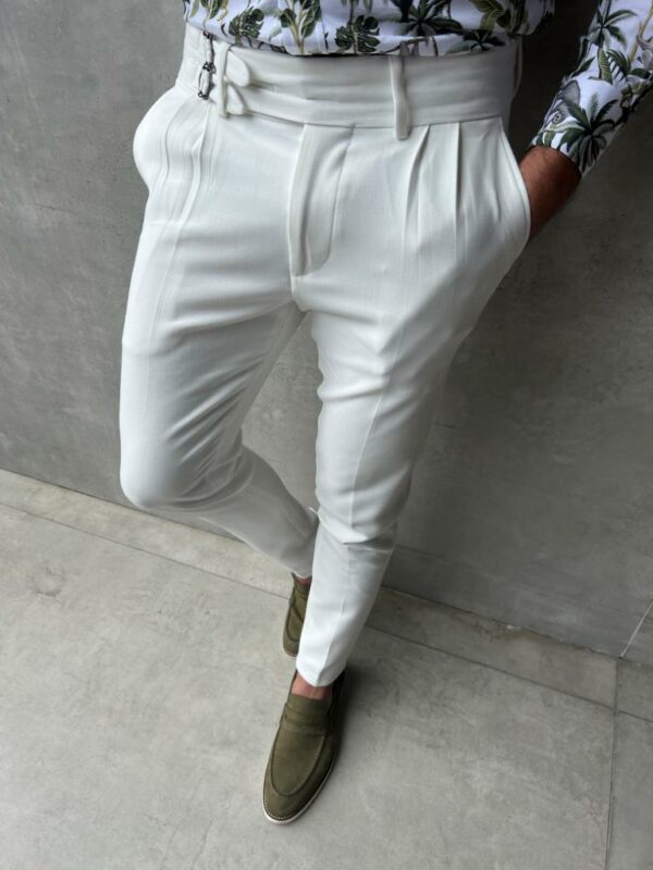 Aysoti Larkspur White Slim Fit Buckle Pants For Men