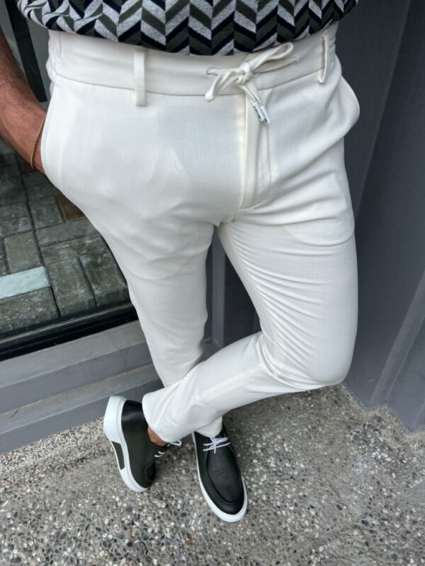 Aysoti Larkspur White Slim Fit Laced Pants For Men