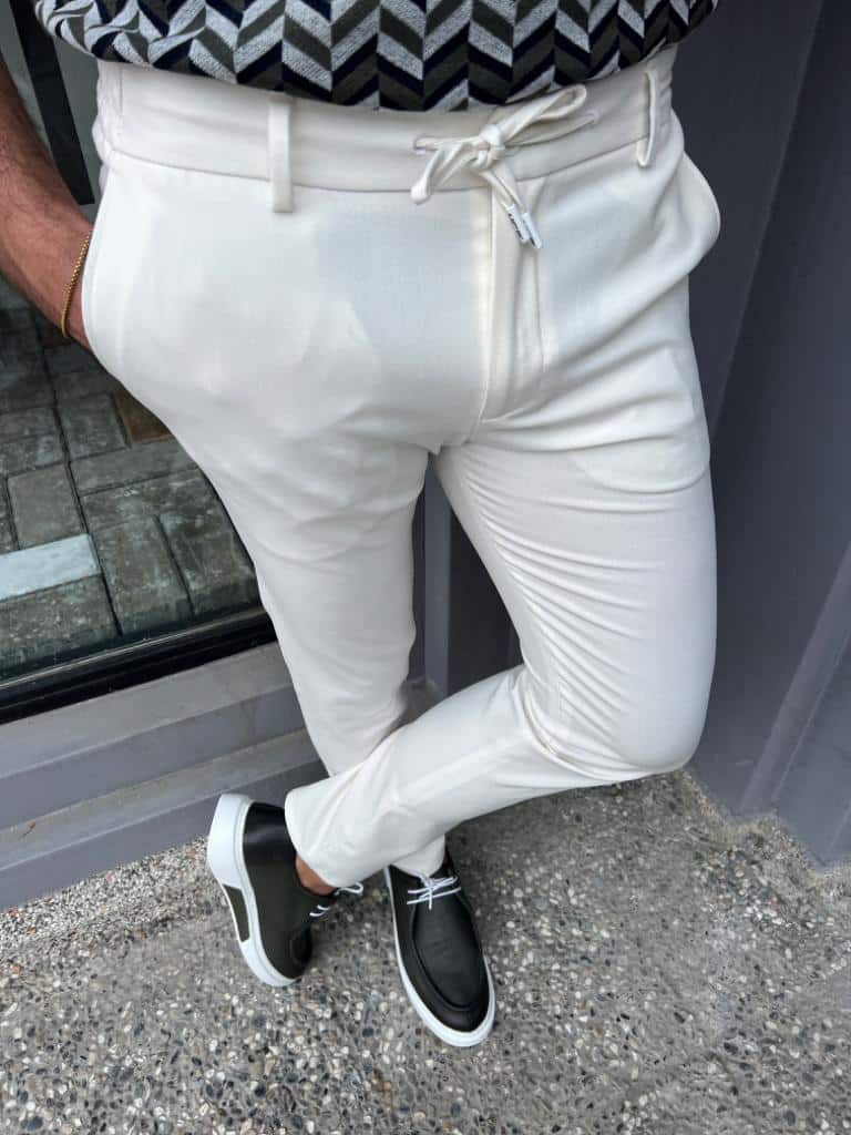 Experience the Elegance of Our White Slim Fit Laced Pants for Men - Buy ...