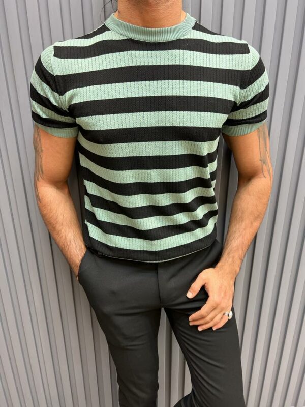 Aysoti Baha Mint Green Slim Fit Crewneck Striped T-Shirt