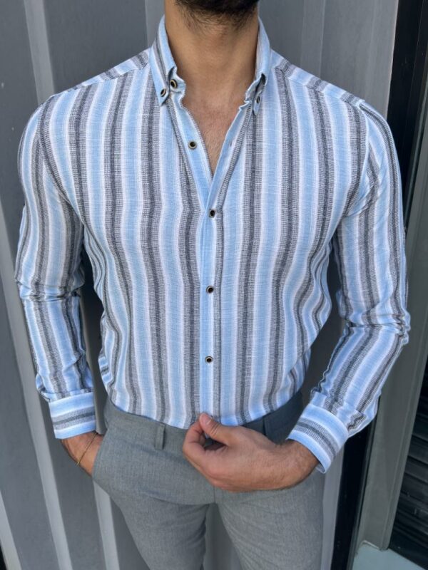 Aysoti Littar Blue Striped Cotton Shirt