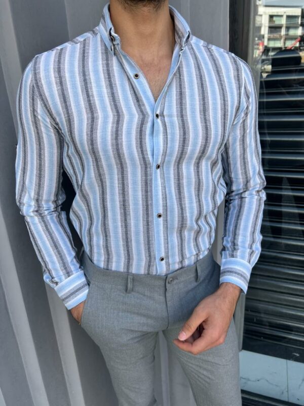Aysoti Littar Blue Striped Cotton Shirt