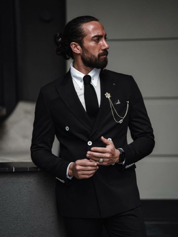 Aysoti Milla Black Slim Fit Double Breasted Suit