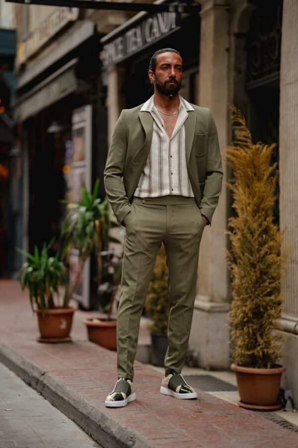 Aysoti Milla Green Slim Fit Wool Suit