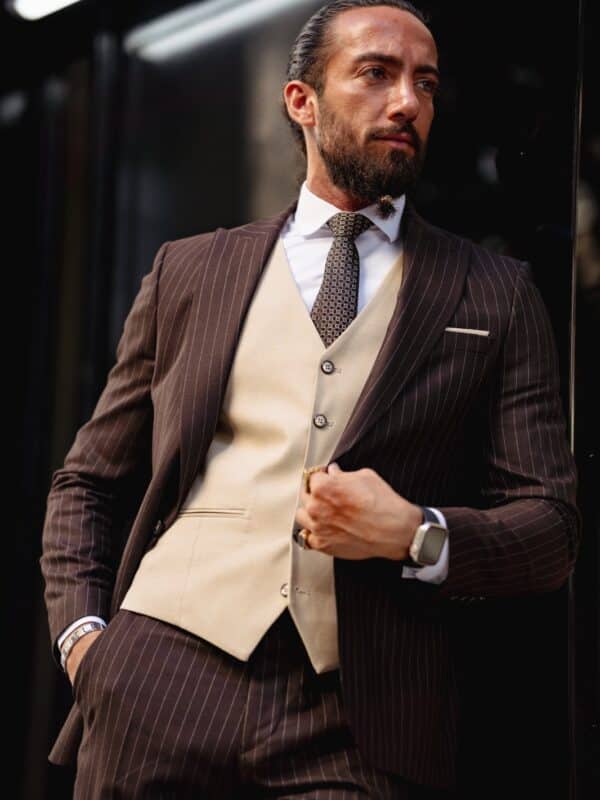Aysoti Littar Brown Pinstripe Combination Suit