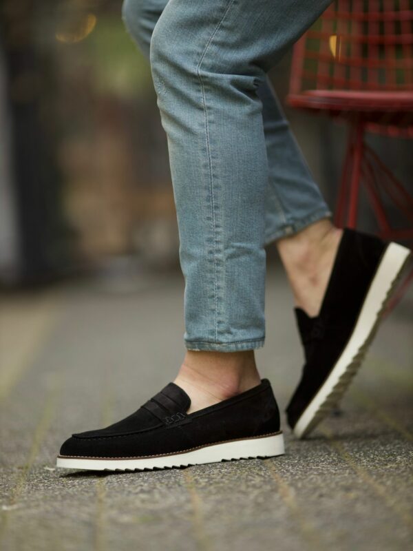 Aysoti Mallow Black Suede Penny Loafers